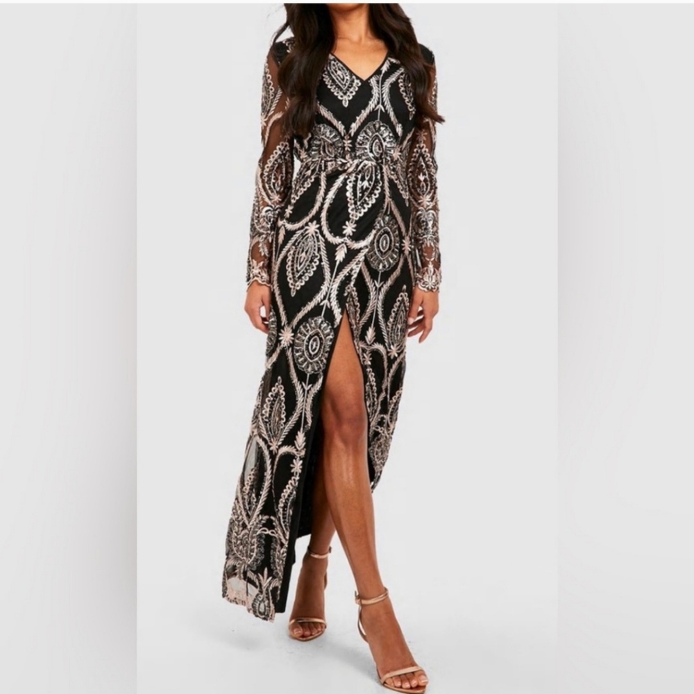Boohoo Black Maxi Dress with Silver Detailing
